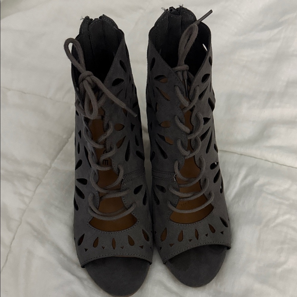 Rampage Charcoal Lace-Up Peep-Toe Boots